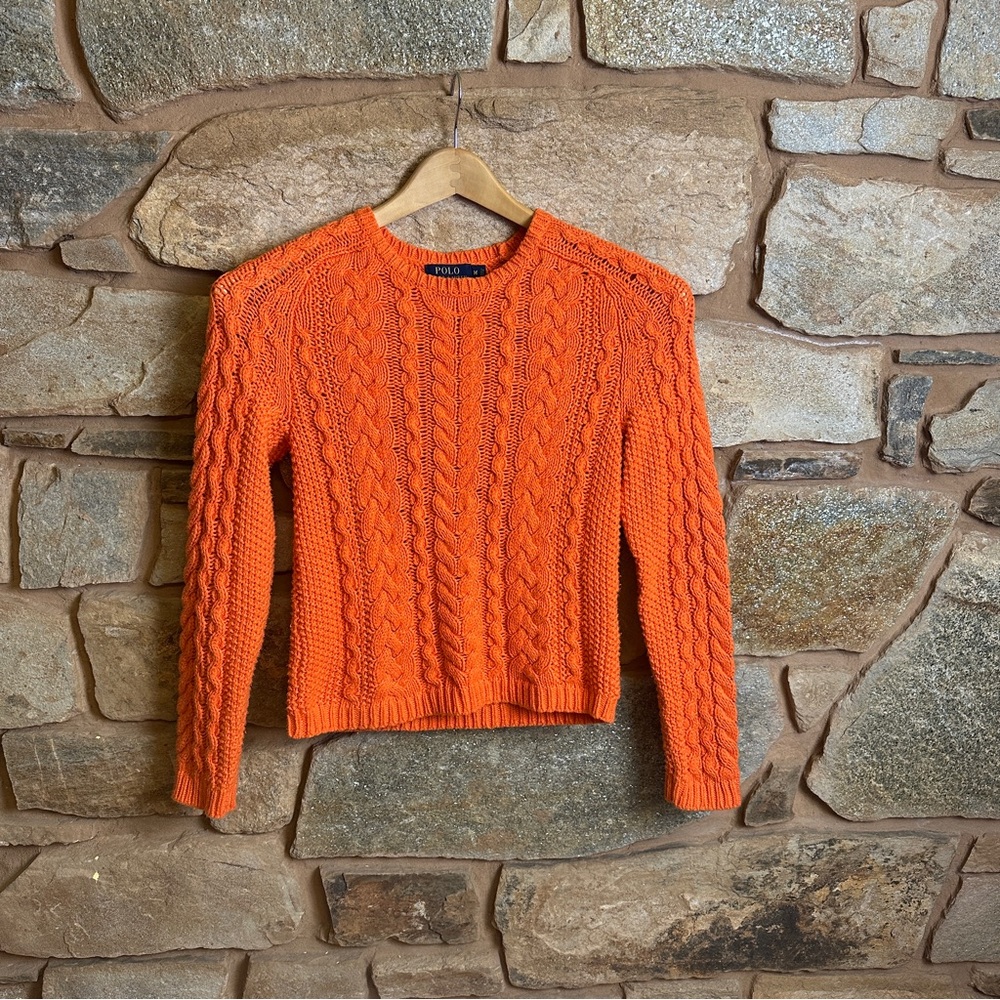 Polo by Ralph Lauren Bright Orange Cable Crewneck Sweater